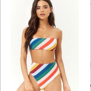 👙Bold Striped Bandeau & High Waist Bikini